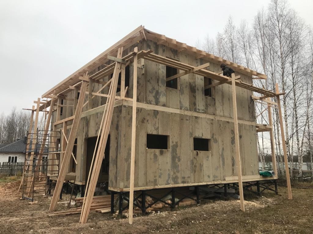 Продолжение строительства коттеджа из СИП-панелей Гринборд с ППС собственного производства в городском округе город Бор (Большое Пикино) в Нижегородской области